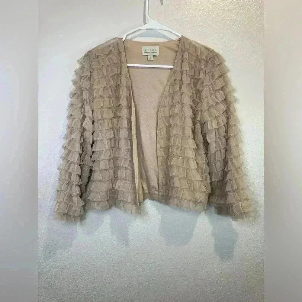 Hinge Tiered Pink Ruffles Open Cardigan Long Sleeve Size M